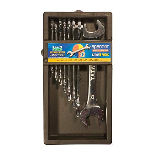 AGRICO TATA Chrome Vanadium Steel Double Sided Open End Wrench Spanner Set 6 To 20 mm (Silver)
