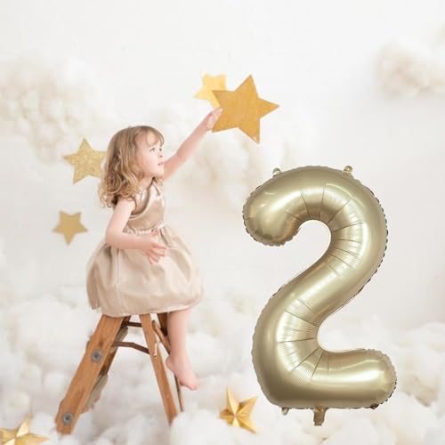 Image of Champagne Gold 2 Balloons, 40 Inch Giant Metallic Helium Mylar Foil Number 0-9, Light Gold 2nd Birthday Balloon for Boys Girls, Morados Numero Two for Women Anniversary Party Decorations