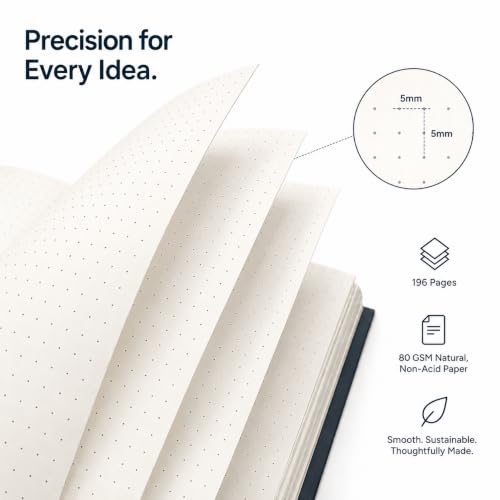 Image of BRYT A5 Dot Grid Notebook | Hardcover Diary, 192 Pages, 80 GSM, No-Bleed Thick Paper | 180 Degree Lay Flat Dotted Notebook for Designers, Architects, Professionals, Office Use & School Use (Blue)