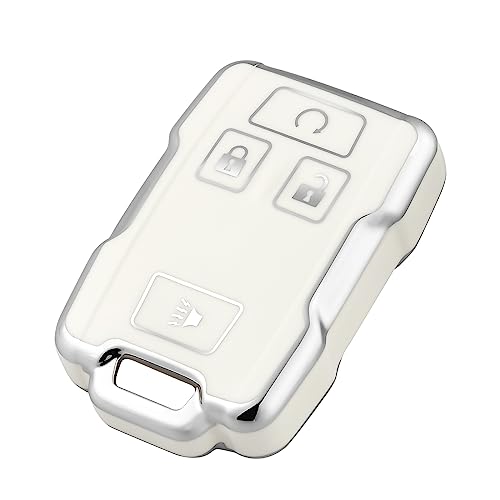 OFFCURVE Key Fob Cover for GMC, Car Key Case for Chevy Chevrolet Colorado Silverado Suburban Tahoe GMC Canyon Sierra 1500 2500 3500 HD Remote Keyless Key Fob Case Protection Shell Accessories, White