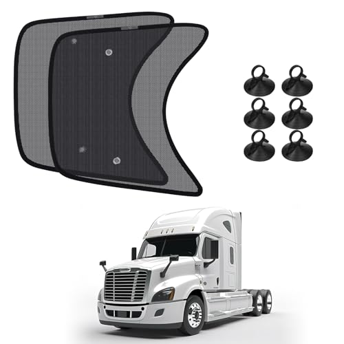 KUST Semi-Truck Side Window Sun Shade - Fits Freightliner Cascadia (All Years) - UV Block & Heat Reduction - with Suction Cup -Mesh Side Window Shades for Long-Haul Drivers