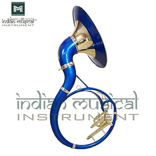 Indian Musical Instrument 22" King Size Handmade Brass Sousaphone Big Bell Tuba With Mouthpiece And Gig Bag (Blue Gold) #TOP4