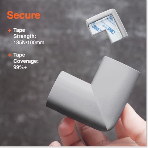 Image of Roving Cove HeftyFit Corner Protector for Baby (12 Large Corners), Heavy-Duty Soft Rubber Foam Furniture Corner Bumper Guards, 3M Adhesive Pre-Taped, Stone Grey