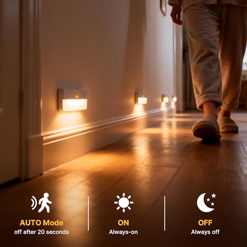 Image of 3 Pack Rechargeable Motion Sensor Stair Lights for Indoor, Wireless Battery Operated Night Light, Magnetic Led Stick On Portable Lamp for Step Hallway Closet Under Cabinet Bedroom Kitchen Bathroom
