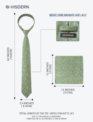 Image of HISDERN Extra Long Ties for Men Classic Floral Tie and Pocket Square Elegant Silk Necktie Handkerchief Set Wedding Party