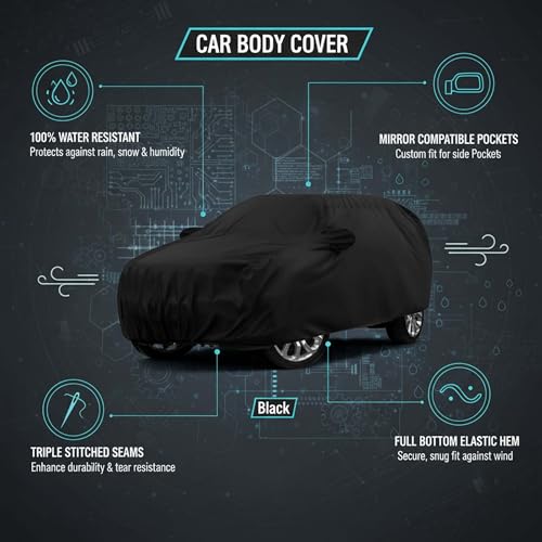 Image of Sulfar 100% Water Resistant Car Body Cover Compatible with Mirror for Mahindra BE 6 (Triple Stitched, Full Bottom Elastic, Black)