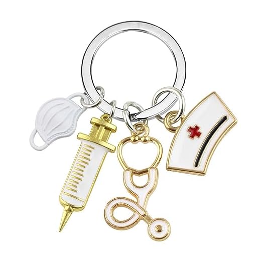 1 Pièce Porte-clés Infirmière Médecin Assistant Étudiant en Médecine Cadeau Infirmière Porte-clés avec Seringue, Chapeau et Stéthoscope