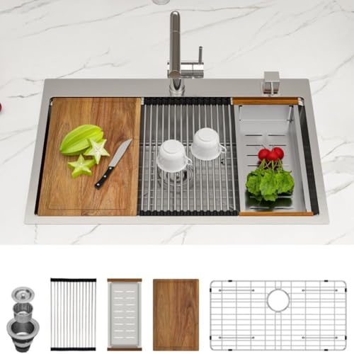 IOROYO 33-Inch Ledge Workstation Sink