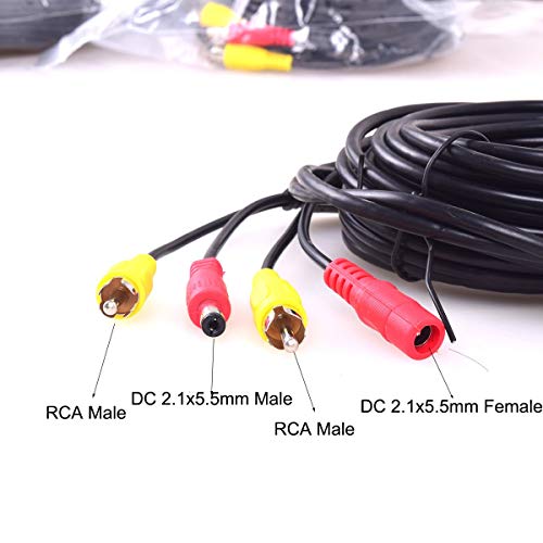 EKYLIN Car RCA DC Video Extension Cable, Truck Bus Camper Van Long Distance Reverse Parking Camera (15 Meters/50 Feet) - 2 in 1 AV & DC Power Cable