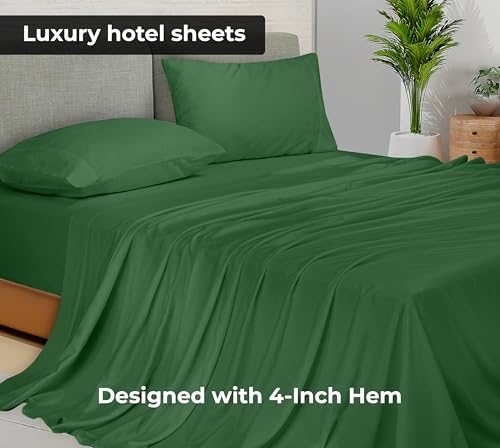 Image of Royale Linens 2 Pack Bulk Flat Sheet Set - Top Sheets - Soft 1800 Microfiber - Stain Resistant - for Hotel, Massage Table, Hospital, Dorm - Twin XL Flat Sheet Sold Separately (Twin XL, Hunter Green)