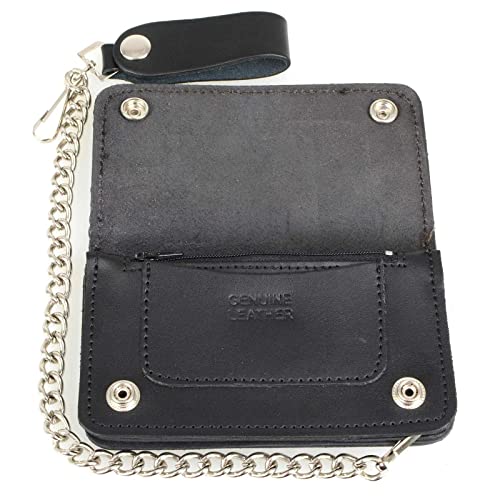 Milwaukee Leather MLW7881 Men's 6” Long Leather “Braided” Bi-Fold Biker Wallet w/Anti-Theft Stainless Steel Chain - One Size2