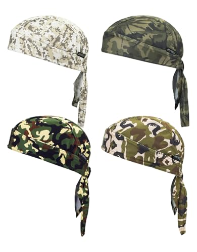 Cooling Camo Do Rags Sweat Wicking Beanie Hard Hat Helmet Liner Summer Doo Rag Hat Cycling Head Wraps for Men & Women (Camo 4 Pack)