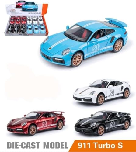 Image of 1:32 Scale Porsche Turbo 911 Toy Car | Metal Pullback Diecast Car for Kids with Openable Doors, Sound, Light Effects Toy for Car Enthusiasts (Color As Per Available)
