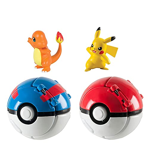 Throw N Pop Poke Ball and Figure, PokÃ© Battle Action Figures, Pokballs Action Game Action Figure for Children's Toy Set Birthday Party Toy Gift 2 PCS