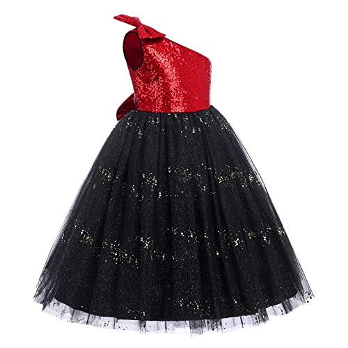 Sequin Dress for Girls One Shoulder Shiny Bow Flower Girl Dresses Pageant Wedding Birthday Prom Sparkly Princess Tulle Gown3