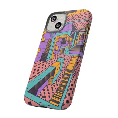 Coque iPhone 14 motif géométrique abstrait rose pour look unique