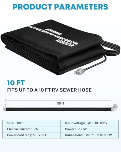 Image of Kohree 10FT Heated RV Sewer Hose Sleeve, RV Winter Accessories for RV