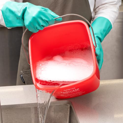 Image of Restaurantware Plastic Buckets with Stainless Steel Handle Pack of 10, 8 Quart Plastic Cleaning Pails, Red Square Design, Measurement Graduations, for Janitorial and Foodservice Use