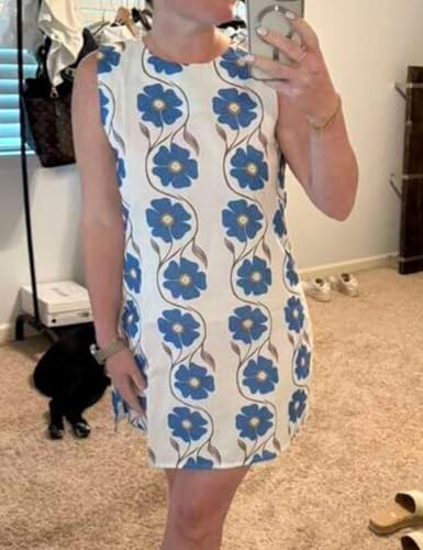 Image of Womens Summer Floral Print Mini Dress Romantic Sleeveless Shift Short Dress Vacation Fairy Dresses