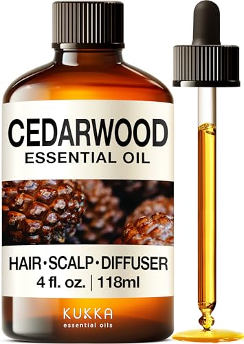 KUKKA essential oils Cedarwood Oil for Aromatherapy – Huge 4 Fl OZ – Premium Grade Essential Oils for Diffuser, Aromatherapy, Hair, Skin, Body, Massage & DIY Soap Making Scents