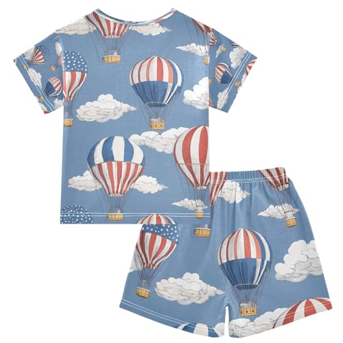 senya Hot Air Balloon Clouds G Summer Pajamas Set Short Cotton Sleepwear 2 Piece2