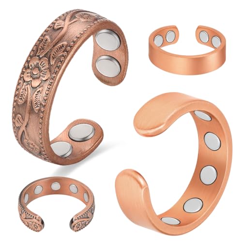 Cigmag 9X Copper Rings for Women, with Powerful Magnets, Adjustable Solid Pure Copper (Matte & Plum)