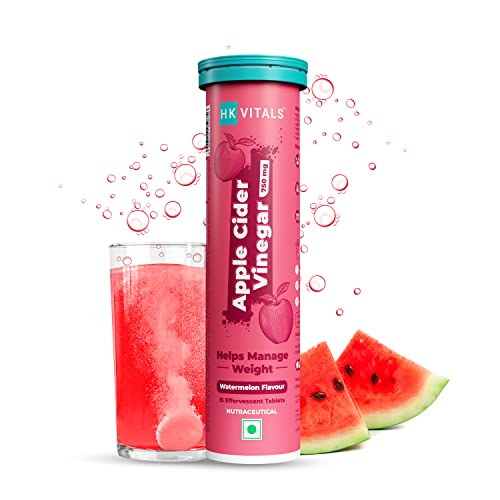 HealthKart HK VITALS Apple Cider Vinegar 750 mg, for Weight Management & Gut Health, Supports Digestion, No Added Sugar, Watermelon Flavour, 15 Effervescent Tablets