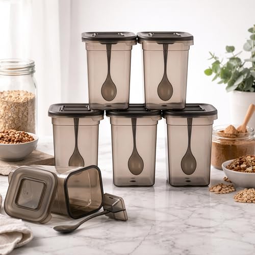 Image of HomeWiz Airtight Kitchen Storage Box 1100ml Pack of 6 with Spoon | Food Grade BPA-Free Kitchen Jars | Storage & Containers Set | Container Set for Pulses | Unbreakable Plastic Container Set|Multi-Use