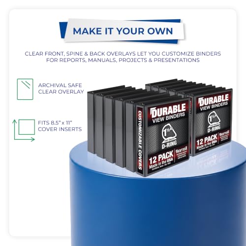 Image of Samsill Durable 1.5 inch 3 Ring Binder, D Ring Binder, 100% Recycled Chipboard, Black, 12 Pack