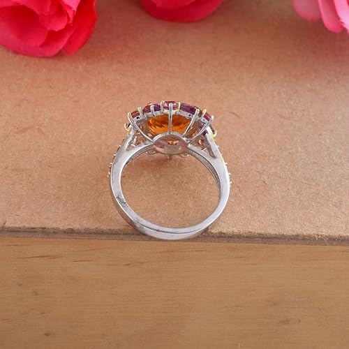 Bague plaquée or ajustable taille 54 avec citrine et améthyste