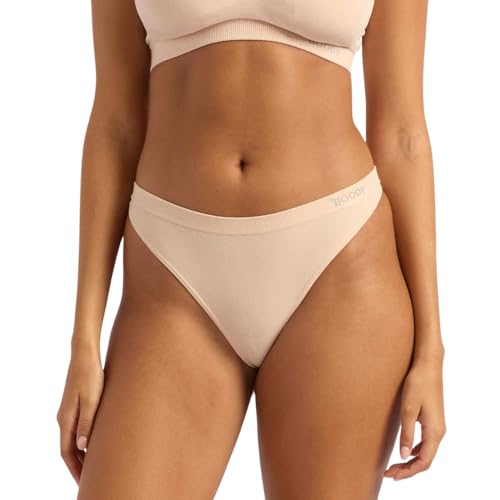 Boody Body EcoWear Women's G-String Seamless Thong G String Underwear Made From Natural Organic Bamboo Viscose Soft Breathable Eco Fashion For Sensitive Skin Nude, Medium