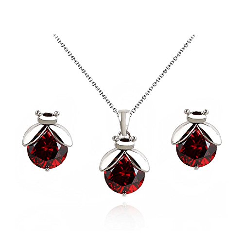 Preisvergleich Produktbild Marienkäfer Rot Österreichische Zirkonia Kristalle Schmuck-Set Halskette Anhänger Ohrstecker 18 kt Weiß Vergoldet für Damen