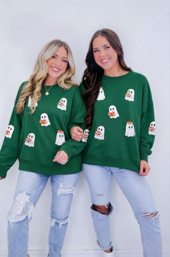 Halloween Sweatshirt Women Spooky Season Sweaters Sequin Skeleton Shirt - image 6