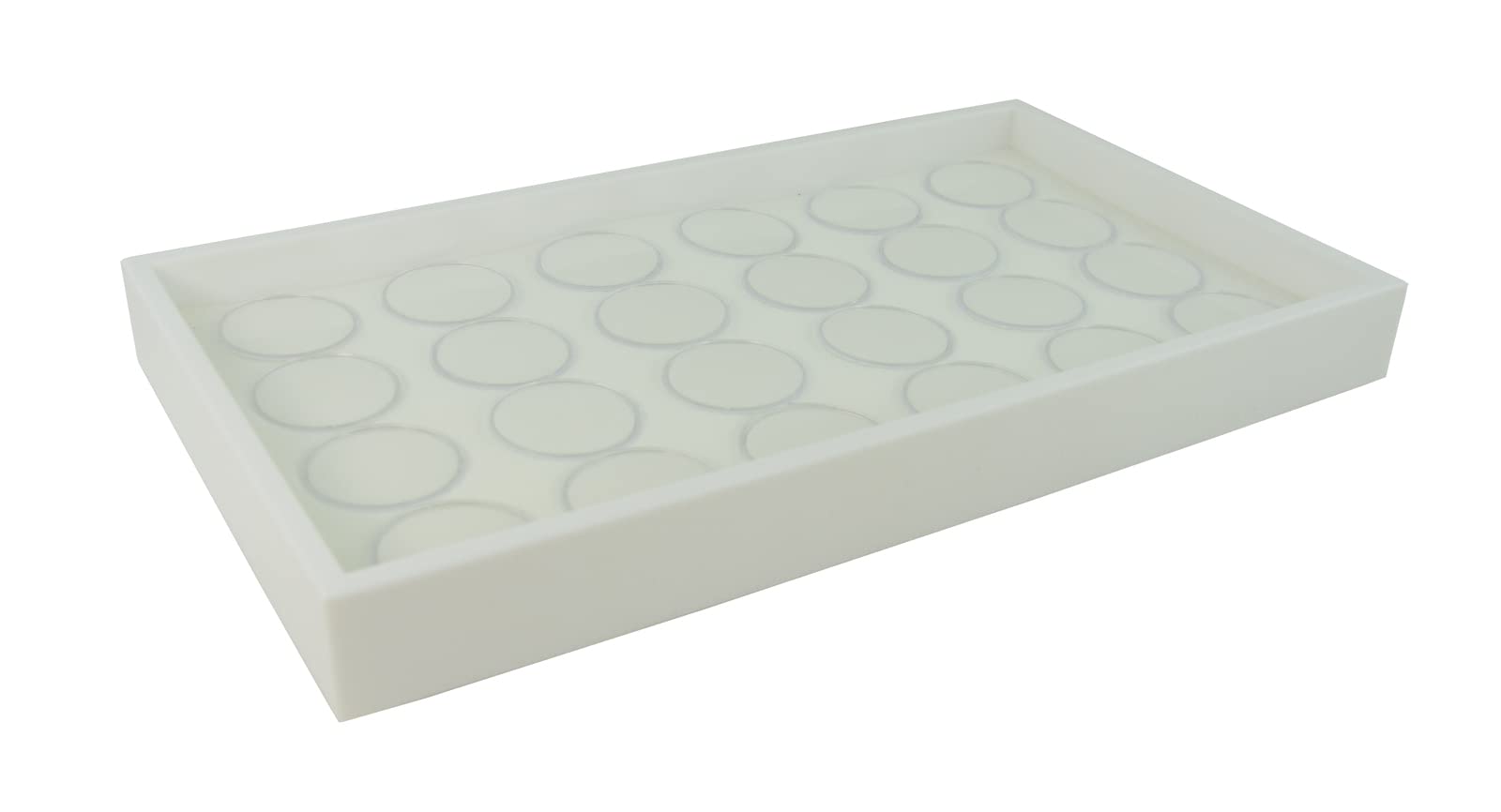 Box Displays White 1.5 Inch Deep Stackable Utility Tray With Choice Of Gem Pot Insert Bead Stone Coin Display Organizer Storage (Tray With 24 Gem Pot Insert)