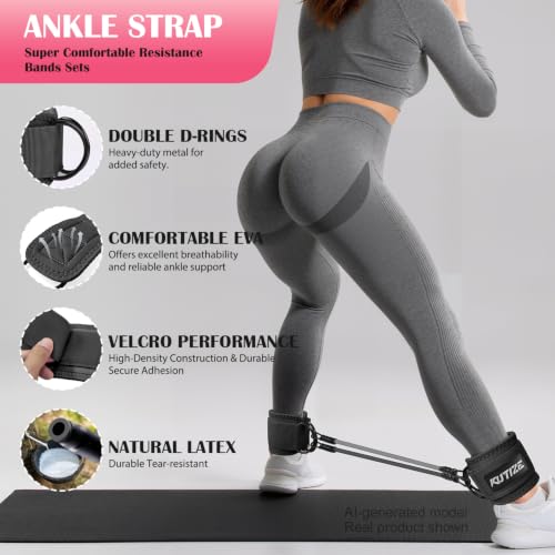 Image of KUTIZE Ankle Resistance Bands with Cuffs & Fabric Resistance Bands Set - Legs & Glutes Workout Equipment for Women & Men, Home Gym Heavy Exercise Bands for Hip, Yoga, Strength Training, Rehab, Pilates