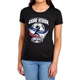 Popfunk Cabo Verde Vintage Soccer Player Football Graphic National Colors Women's T Shirt, Black, Small