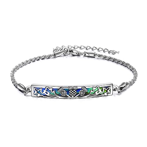 Scottish Thistle Bracelet Sterling Silver Scottish Symbol of Love Abalone Shell Bracelet Jewellery Scottish Thistle Pendant Jewellery Gift for Women