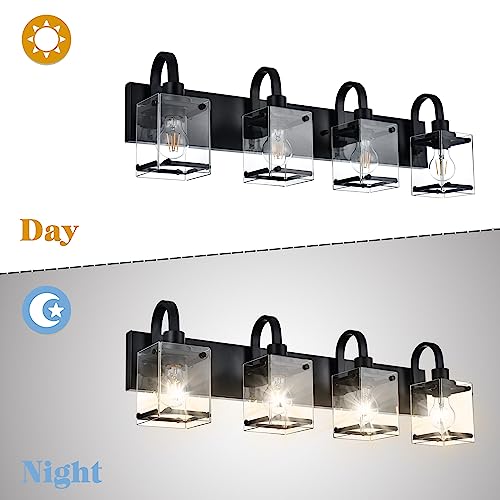 Image of Black Vanity Light Bathroom Lighting Fixtures 4 Light Sconces Wall Lighting Mid Century Rustic Vanity Lights with with Glass Shade Porch Cage Wall Lamp for Mirror, Living Room, Bedroom