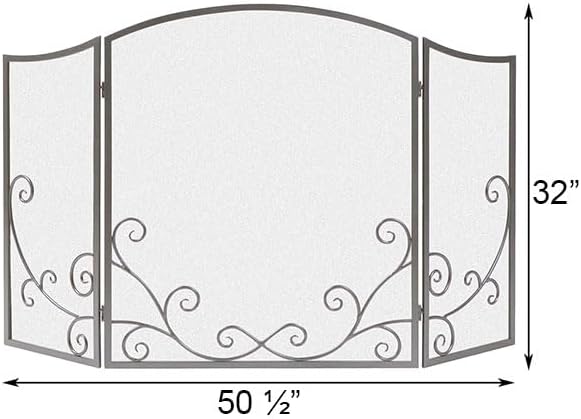 Panacea Flourishing Scrolls Fireplace Collection – Antique Iron Fireplace Screen Tool Set Log Bin and Leather Log Tote, Decorative Fireplace Accessories Set for Hearth Organization