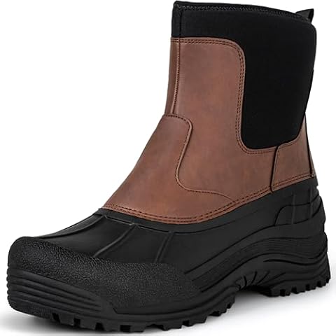 R CORD Mens Snow Boots Winter Mid-Calf Snow Boots Fur Warm Waterproof Slip On Outdoor Athletic Snow Boots for Men Coffee Size 10.5 Cover