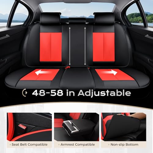 Image of Coverado Leather Seat Covers Full Set, Black and Red Leather Car Seat Cover, Waterproof Car Seat Protector with Lumbar Support, Automotive Seat Covers Universal Fit for Most Cars SUV Truck
