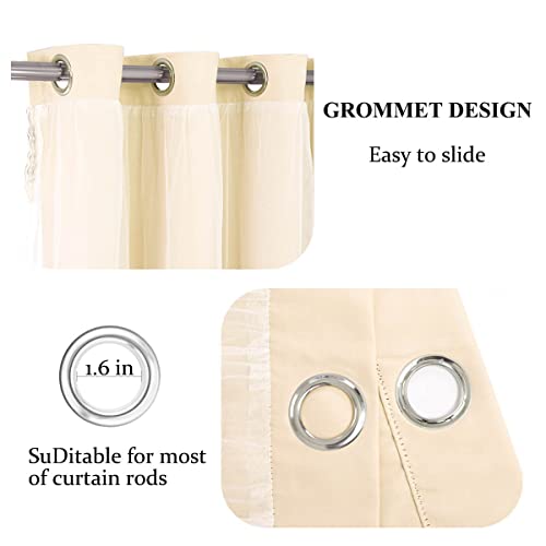 Image of Beige Blackout Curtains with Sheer 54 Inches - Double Layered Short Blackout Curtains with Voile Sheer Drapes for Kids /Girls Bedroom Nursery Living Room, Biscotti Beige, 2 PCs