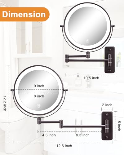 9 Inch Wall Mounted Lighted Makeup Mirror for Makeup Enthusiasts