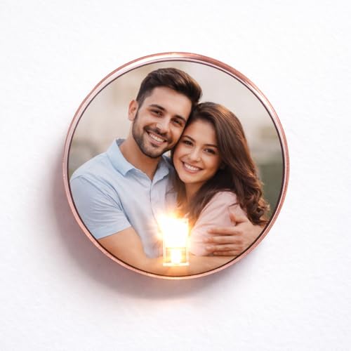 Image of Rangoli Personalized LED Badge Magnet 48 mm Round Custom Photo Logo Badge with Light Safety Pin & Magnet Sublimation Printed ID Badge. D-14
