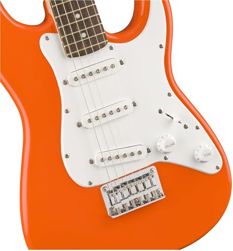 Image of Fender Squier 3 /4 Size Kids Mini Strat Electric Guitar Learn-to-Play Bundle w / Amp, Cable, Tuner, Strap, Picks, Fender Play Online Lessons, and Austin Bazaar Instructional DVD - Competition Orange