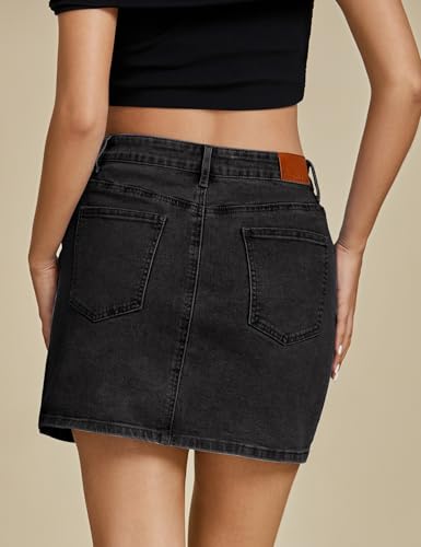 luvamia Jean Skirts for Women Denim High Waisted Stretchy Denim Skirt with Slit Trendy Casual Slim Fit Short Skirts2