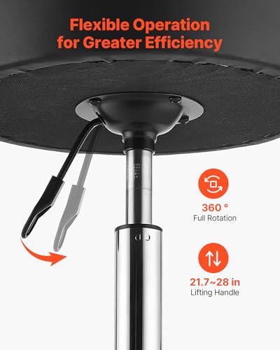 Image of VEVOR Rolling Stool with Wheels, 500 lbs Weight Capacity, Height Adjustable, Quiet Casters, Thick Cushion Ergonomic PU Leather Seat, 360 Swivel Round Rolling Stool Chair for Salon, Clinic, Black