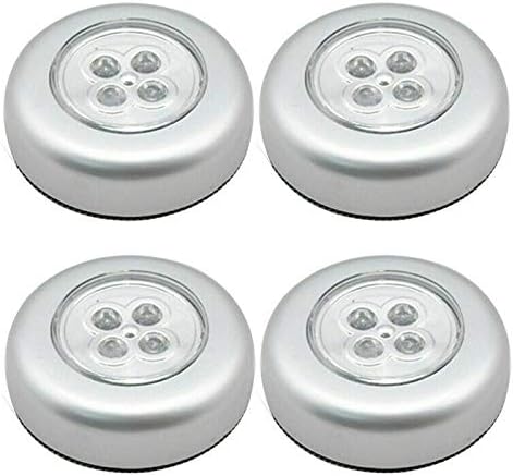 Battery Operated 4 LED Touch Self Stick Click On/Off Light Combo - Silver (Pack of 4)