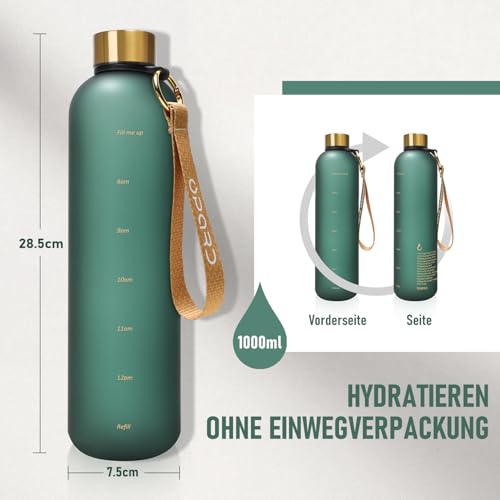 Opard Trinkflasche 1L/800mL, Kohlensäure Sprudel Geeignet, Auslaufsicher, Tritan Water Bottle, BPA-Frei, Wasserflaschen, Drinking Bottle, sporttrinkflasche, Gym, Fitness, Getränkeflasche