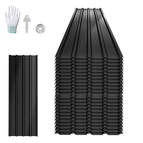 UISEBRT Lot de 24 tôles ondulées pour toiture en acier galvanisé 129,5x45 cm, tôle trapézoïdale profilée 14 m², galvanisée, tôles de toiture résistantes aux...